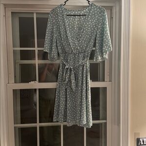 Light green and White Wrap Dress